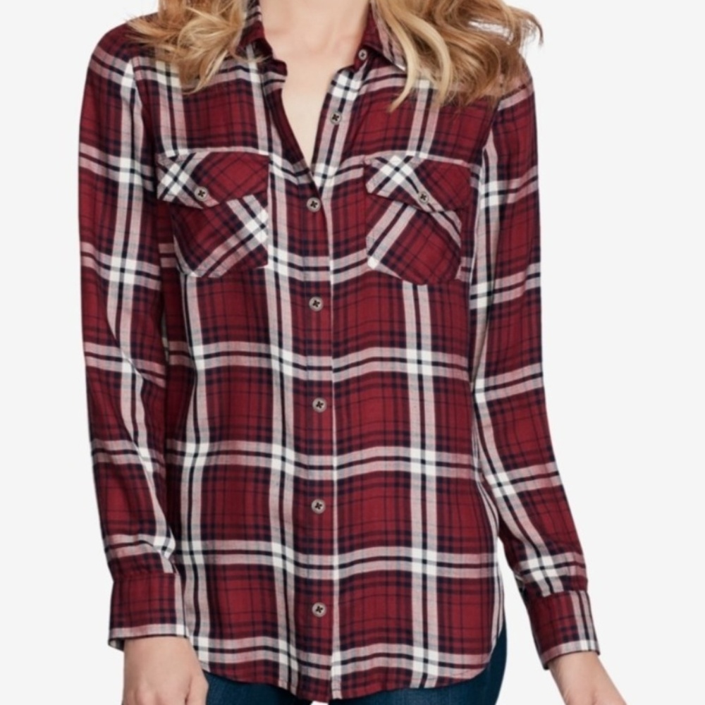 NWT Jessica Simpson Red Plaid Button Down Top size small - Picture 3 of 5